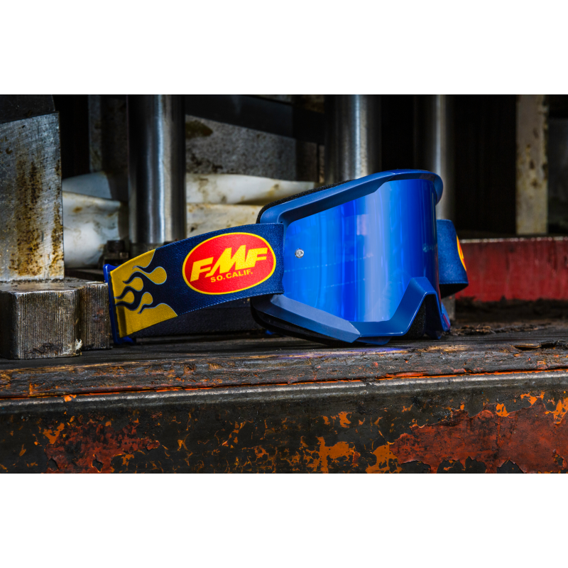 FMF POWERCORE GOGGLE FLAME NAVY - MIRROR BLUE LENS