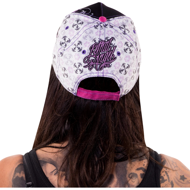 HAT WMN FLORAL SKUL BK/WT