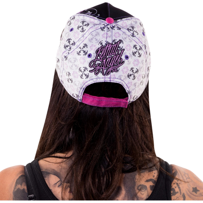 HAT WMN FLORAL SKUL BK/WT